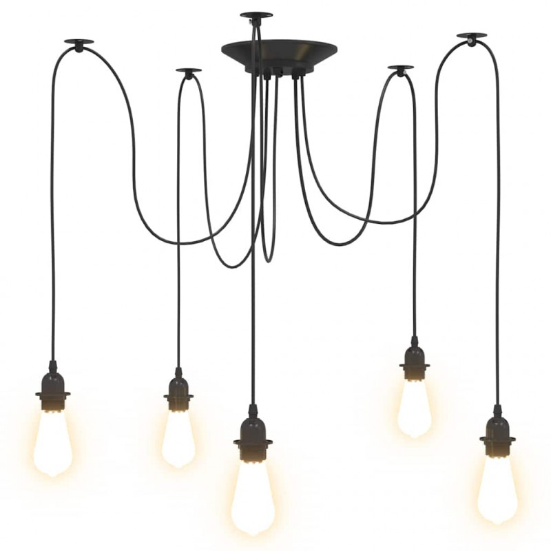 Lampa wisząca z 5 uchwytami na żarówki E27 Czarny metal