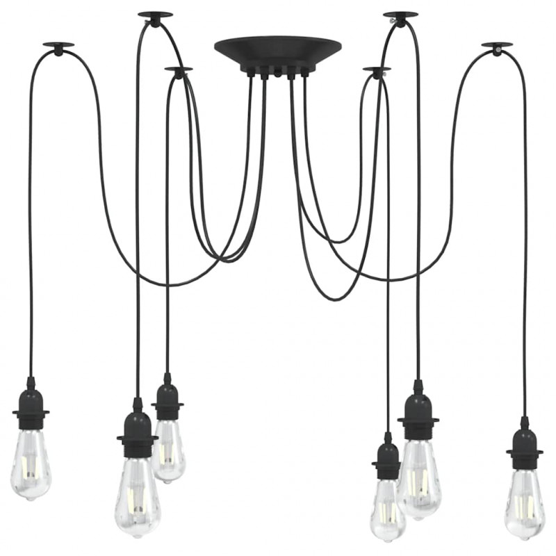 Lampa wisząca z 6 uchwytami na żarówki E27 Czarny metal