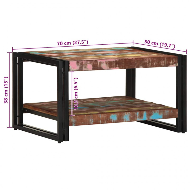 Stolik kawowy wielokolorowy 70x50x38 cm lite drewno odzyskane