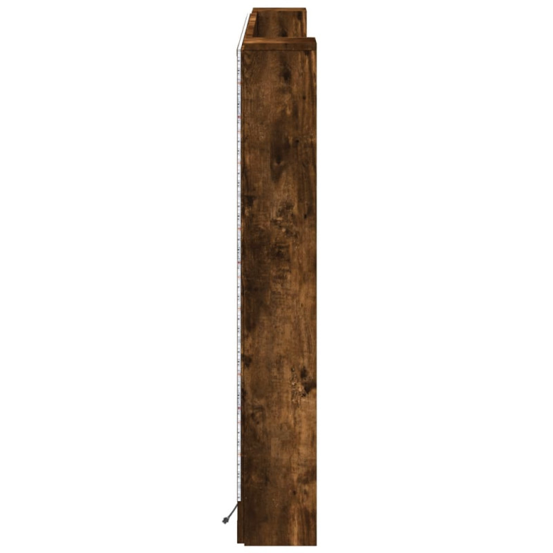 Zagłówek z półką i LED, przydymiony dąb, 160x16,5x103,5 cm