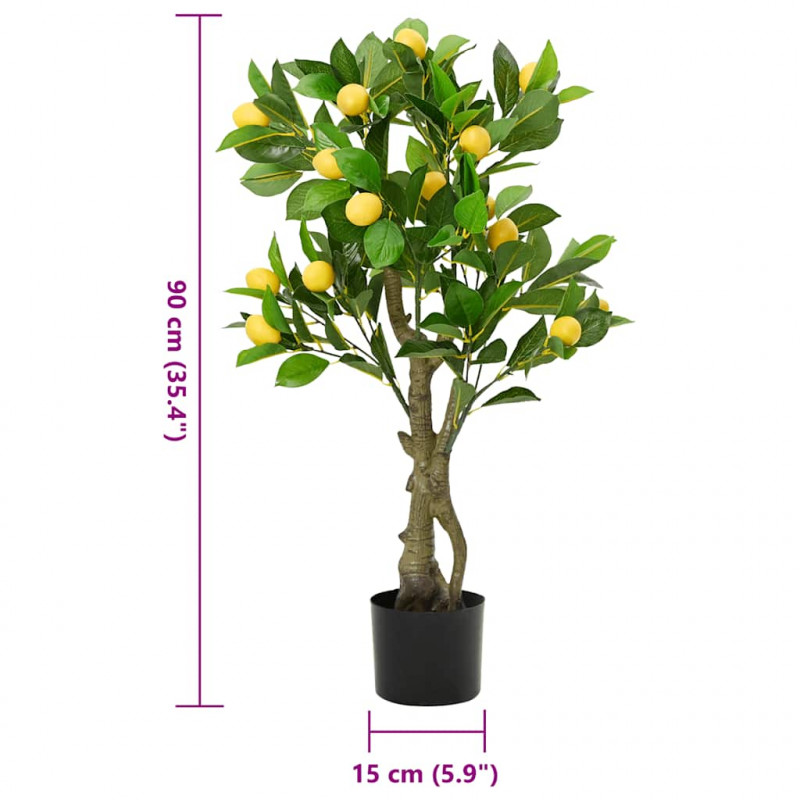 Sztuczne drzewo cytrynowe 234 liście 90 cm zielone