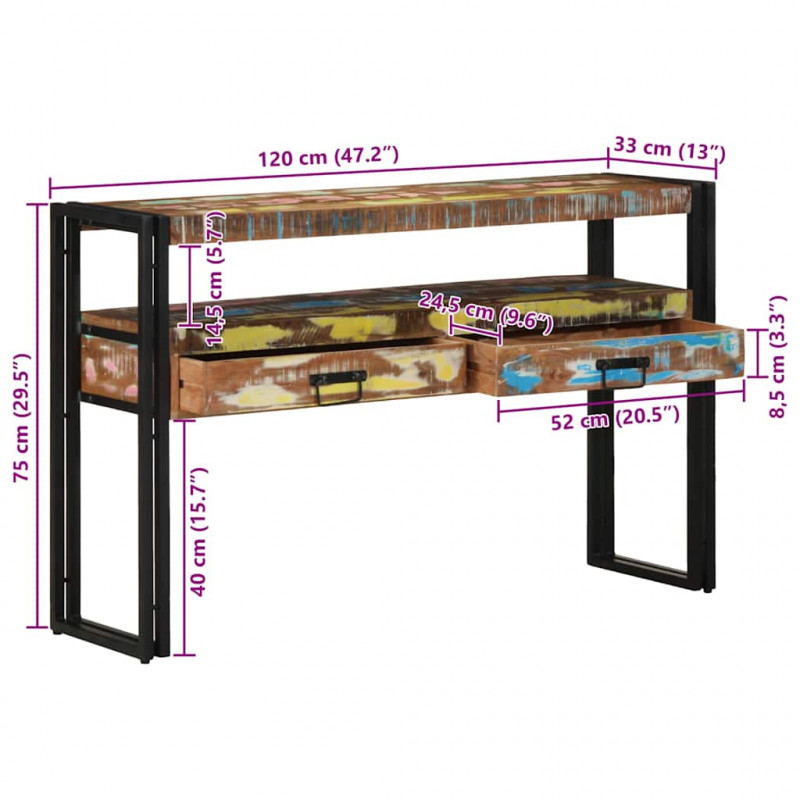 Konsola Wielokolorowe 120 x 33 x 75 cm Lite Drewno Recyklingowe