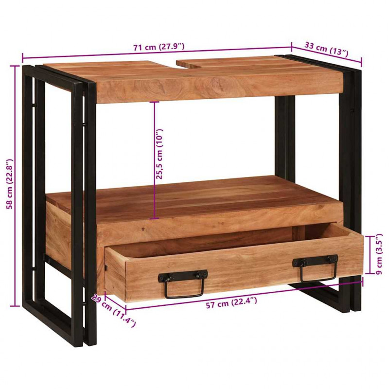 Szafka toaletki Brązowy 71 x 33 x 58 cm Lite Drewno Akacji