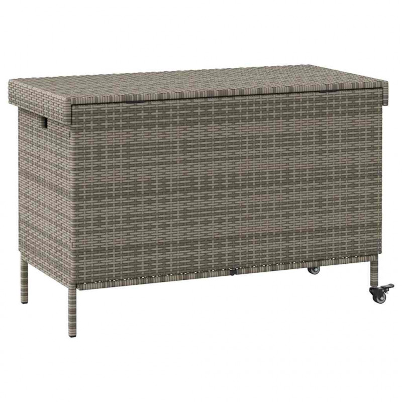 Skrzynia ogrodowa z kółkami, szara, 110x55x73 cm, polirattan