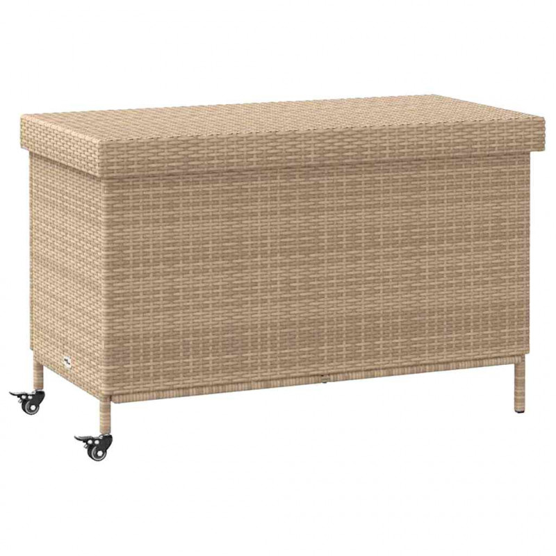 Skrzynia ogrodowa z kółkami, beż, 110x55x73 cm, polirattan
