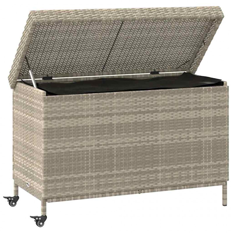 Skrzynia ogrodowa z kółkami, szara, 110x55x73 cm, polirattan