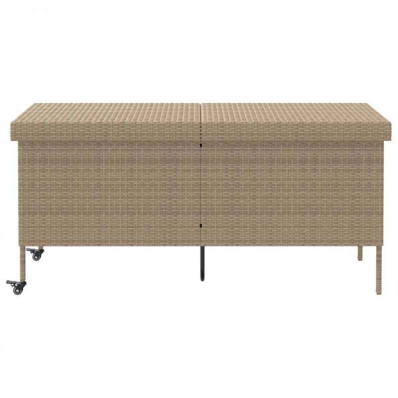 Skrzynia ogrodowa z kółkami beżowa 160x55x75 cm polirattan