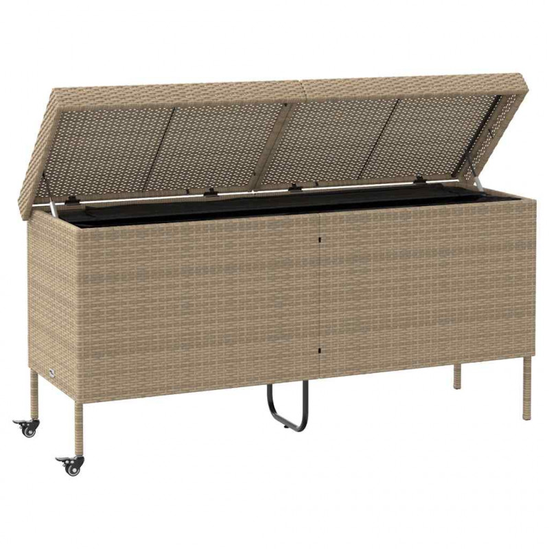 Skrzynia ogrodowa z kółkami beżowa 160x55x75 cm polirattan