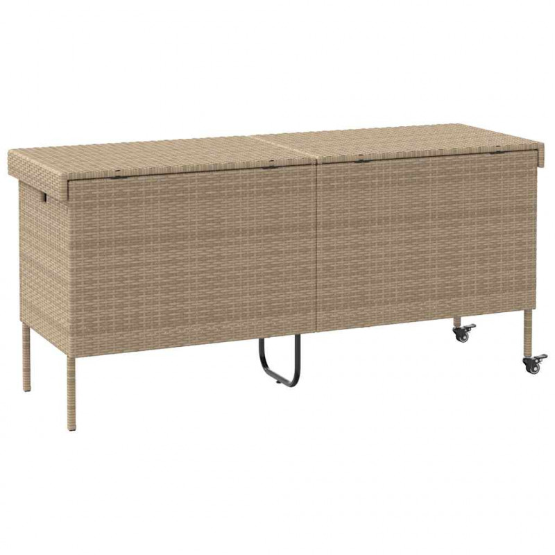 Skrzynia ogrodowa z kółkami beżowa 160x55x75 cm polirattan