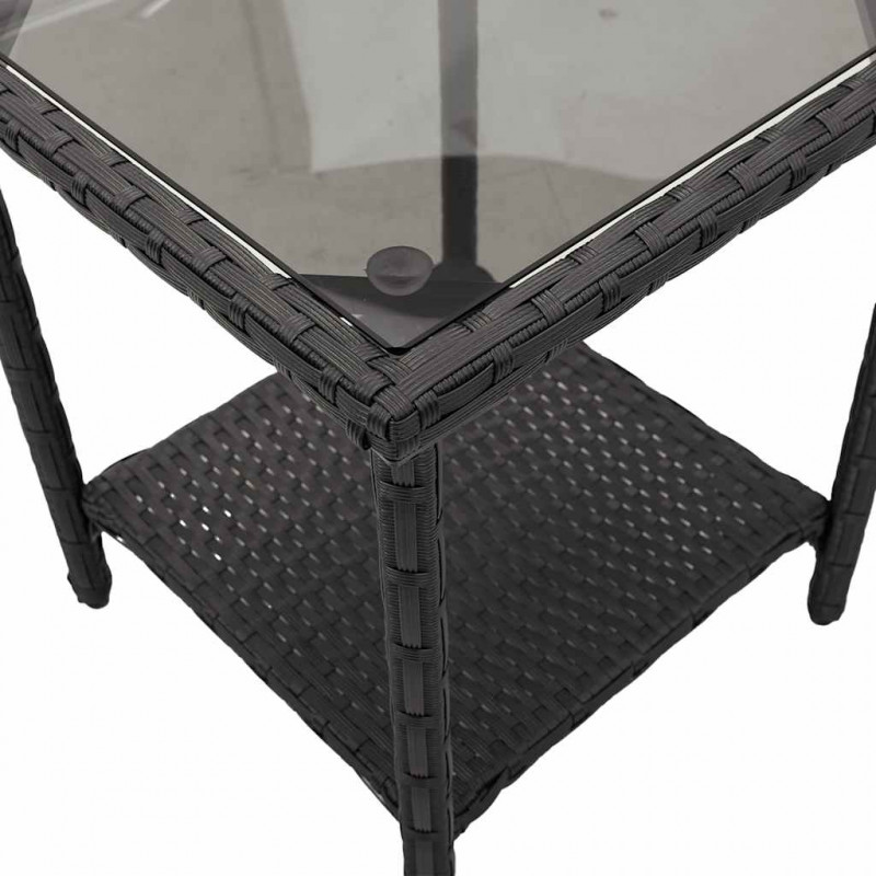Sofa ogrodowa ze stołem i poduszkami w kształcie litery L