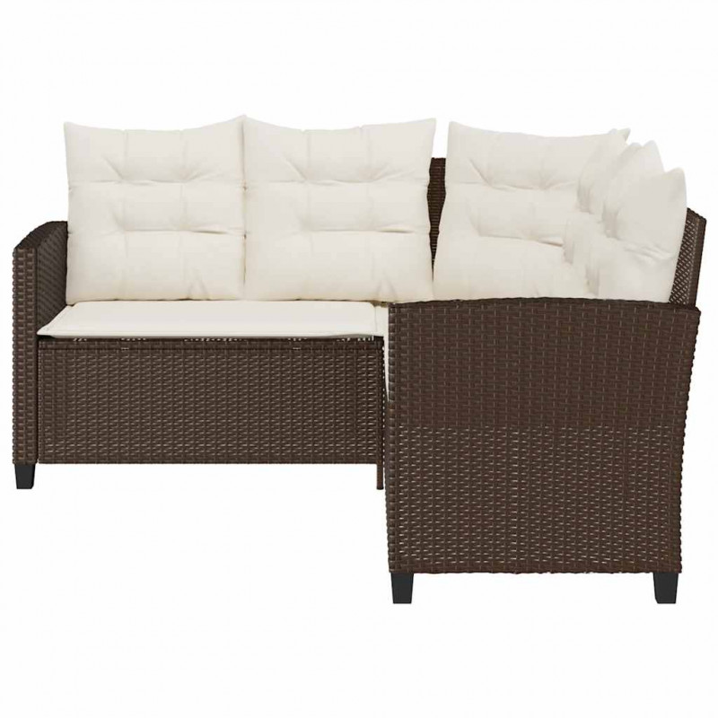 Sofa ogrodowa ze stołem i poduszkami w kształcie litery L