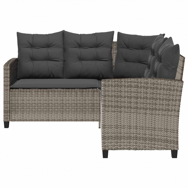Sofa ogrodowa ze stołem i poduszkami w kształcie litery L