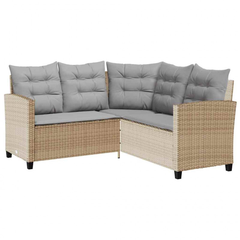 Sofa ogrodowa ze stołem i poduszkami w kształcie litery L