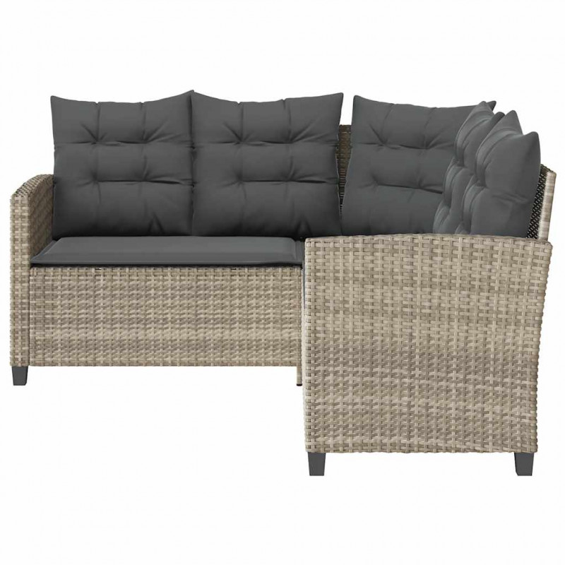 Sofa ogrodowa ze stołem i poduszkami w kształcie litery L