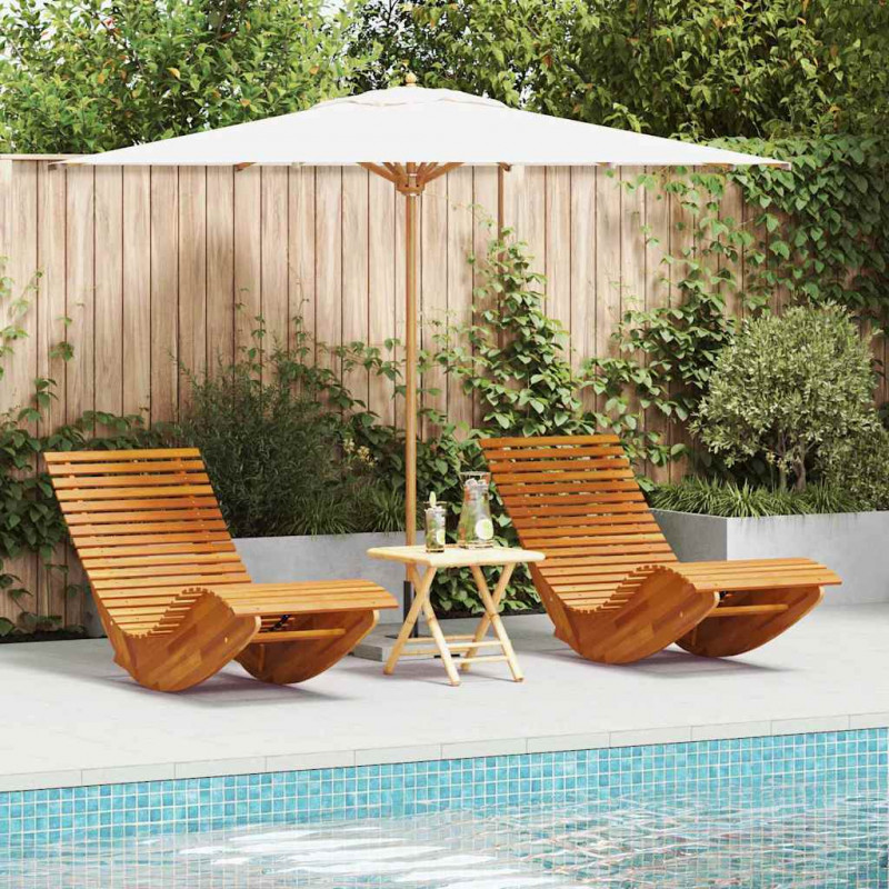 Leżak 2-osoba 2 pcs Brązowy 154 x 60 x 74 cm Lite Drewno Akacji