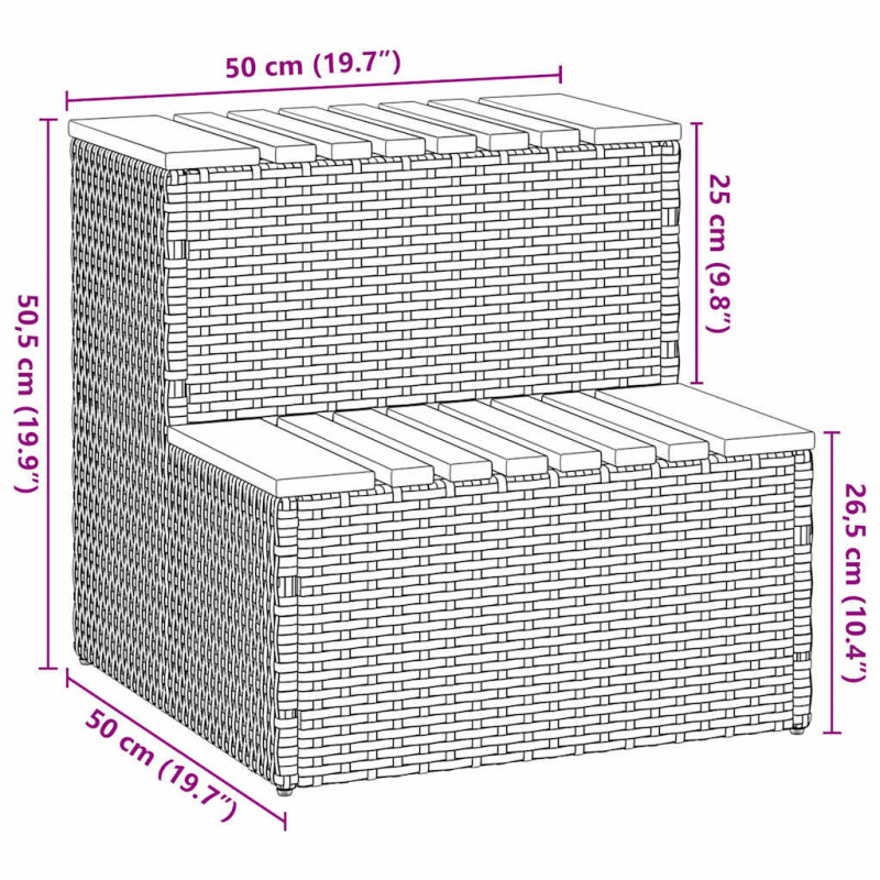 Stopień do wanny z hydromasażem Jasnoszary rattan PE i akacja