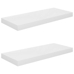 Półki ścienne 2 szt., wysoki połysk, białe, 60x23,5x3,8 cm, MDF