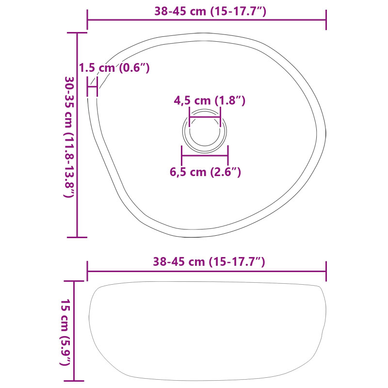 Basin z rzeczonego kamienia Jasnoszary 45 x 35 x 15 cm