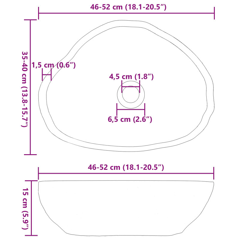 Basin z rzeczonego kamienia Jasnoszary 52 x 40 x 15 cm