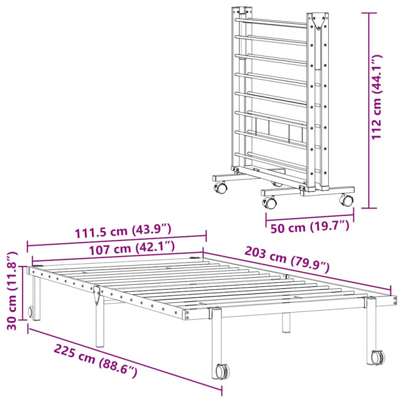 Rama łóżka bez materaca składana czarna 107x203 cm stalowa