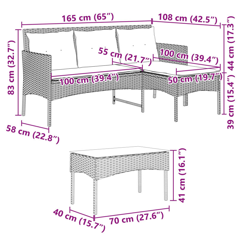 Zestaw Sof na Ogród z poduszką 2 pcs polirattan