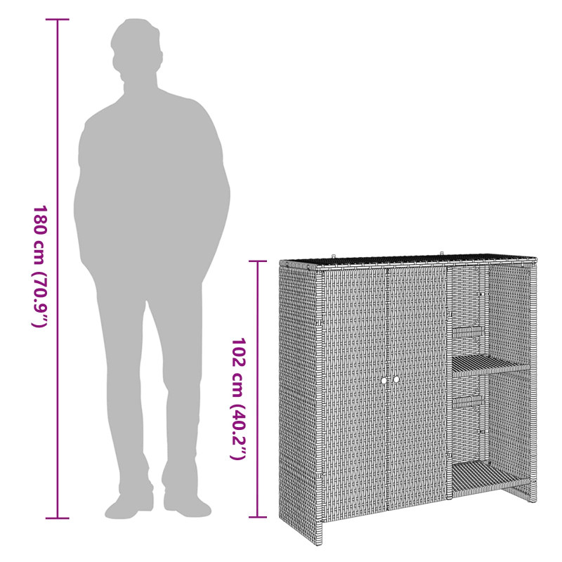 Szafka do przechowywania z półką Szary 100 x 36 x 102 cm rattan
