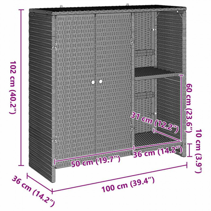 Szafka do przechowywania Jasnoszary 100 x 36 x 102 cm rattan