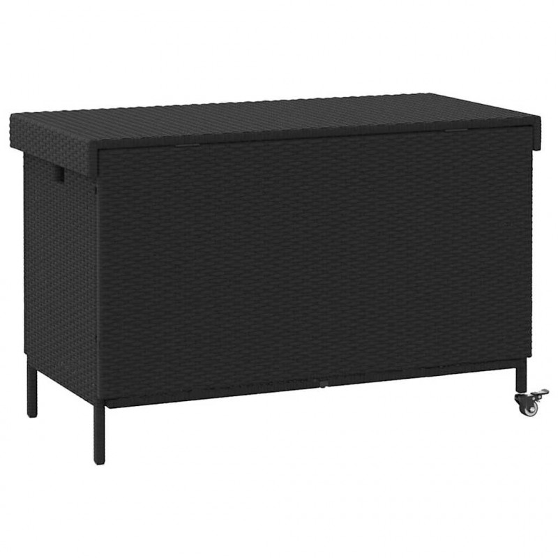 Skrzynia ogrodowa z kółkami, czarna, 110x55x73 cm, polirattan