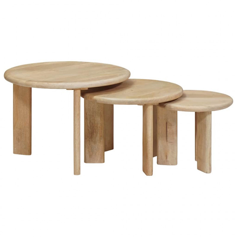 Nesting Stoły Kawowe 3 pcs Czarny Drewno z mango