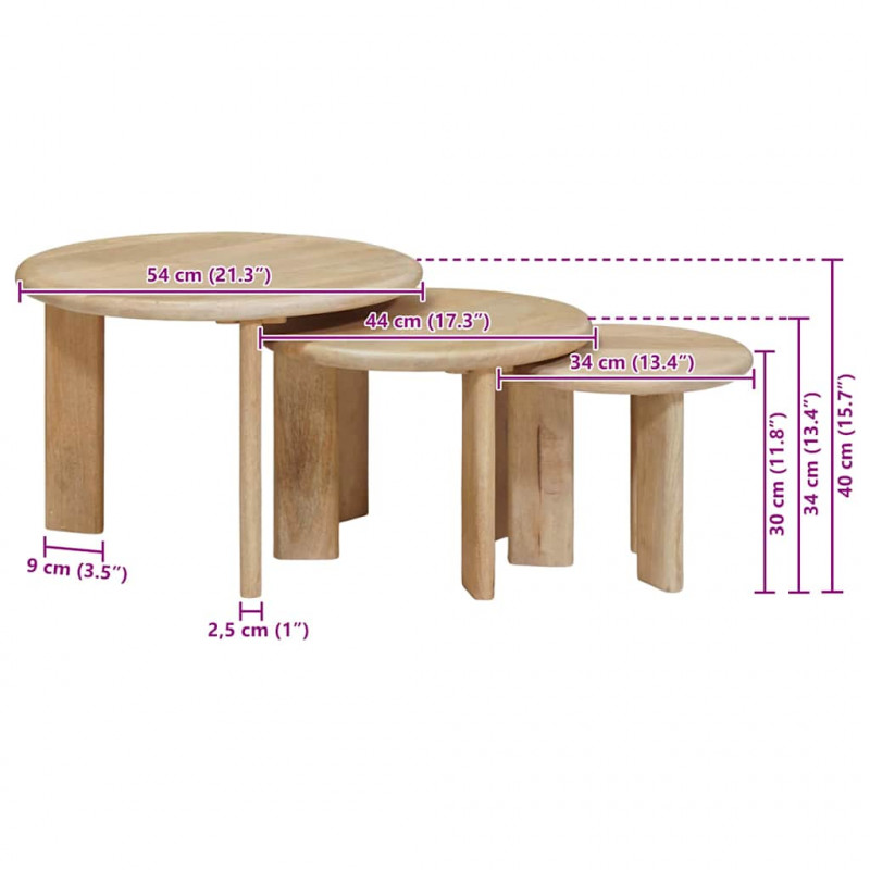 Nesting Stoły Kawowe 3 pcs Czarny Drewno z mango