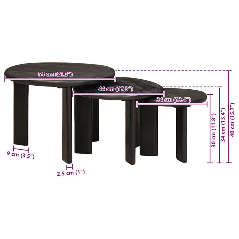 Nesting Stoły Kawowe 3 pcs Biały Drewno z mango