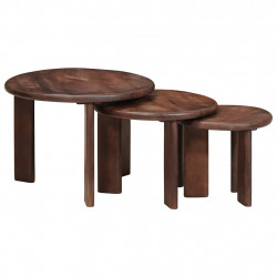 Nesting Stoły Kawowe 3 pcs Ciemny brąz Drewno z mango