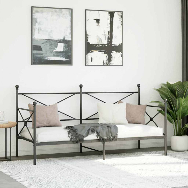 Łóżko dzienne bez materaca czarne 75x190 cm stalowe