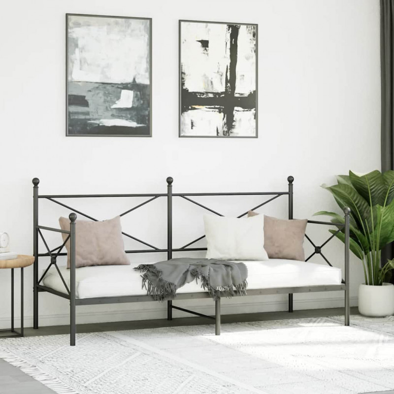 Łóżko dzienne bez materaca czarne 80x200 cm stalowe