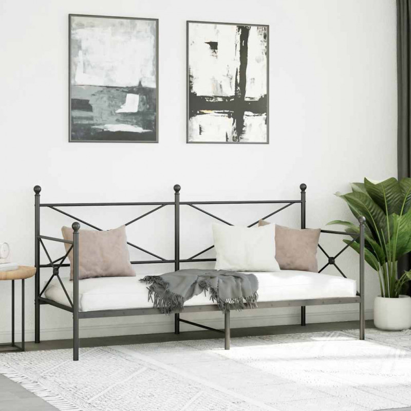 Łóżko dzienne bez materaca czarne 90x200 cm stalowe