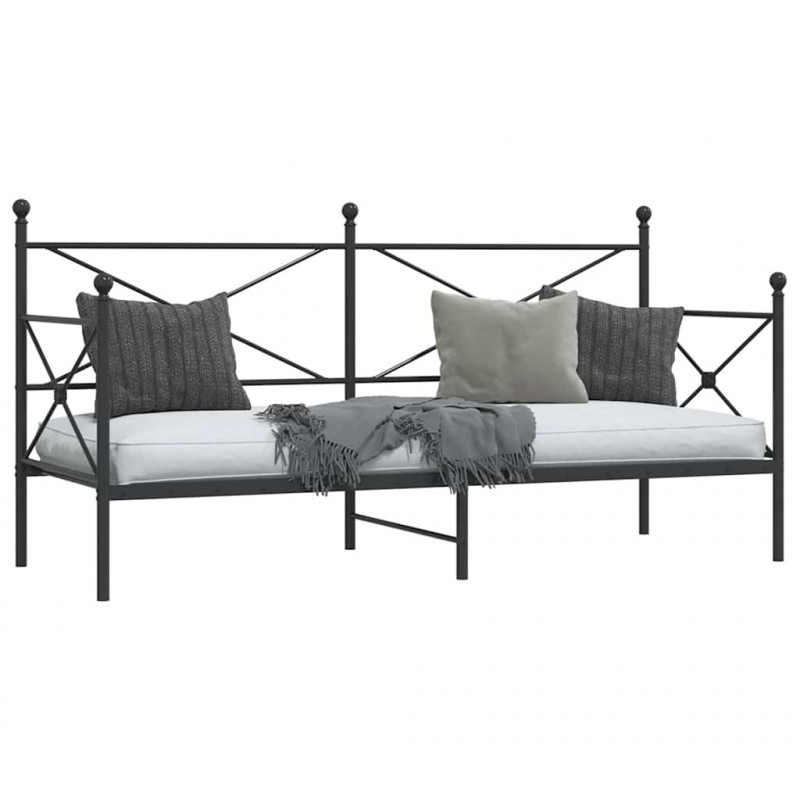 Łóżko dzienne bez materaca czarne 90x200 cm stalowe