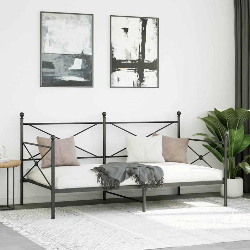 Łóżko dzienne bez materaca czarne 107x203 cm stalowe
