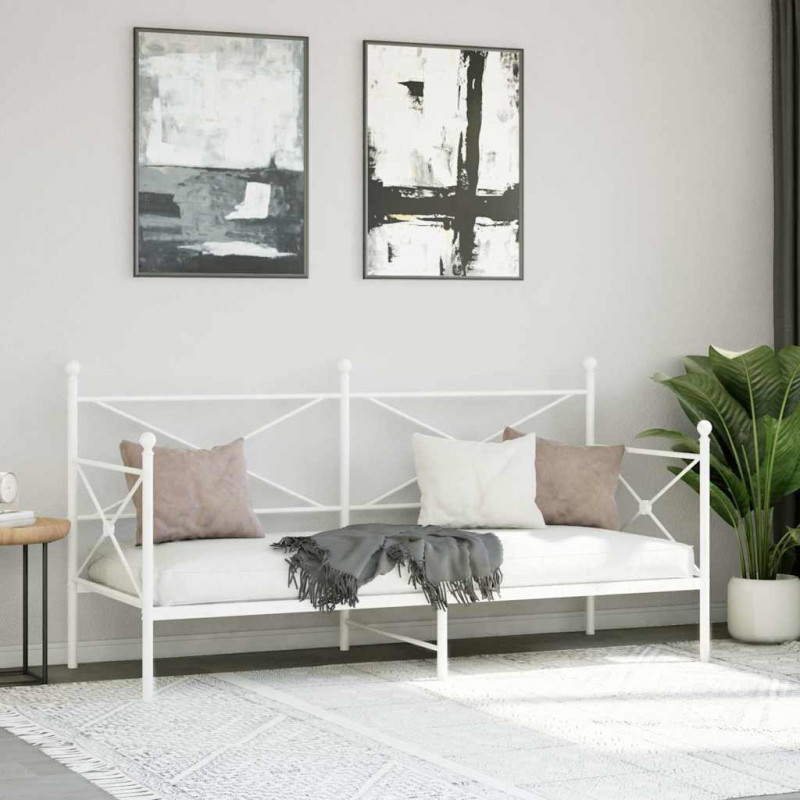 Łóżko dzienne bez materaca białe 75x190 cm stalowe