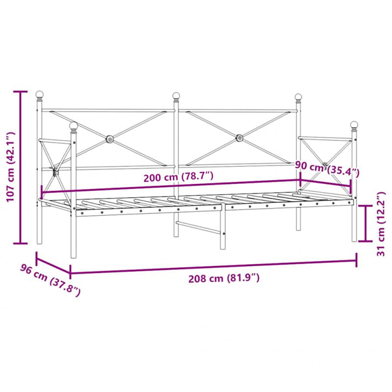 Łóżko dzienne bez materaca białe 90x200 cm stalowe