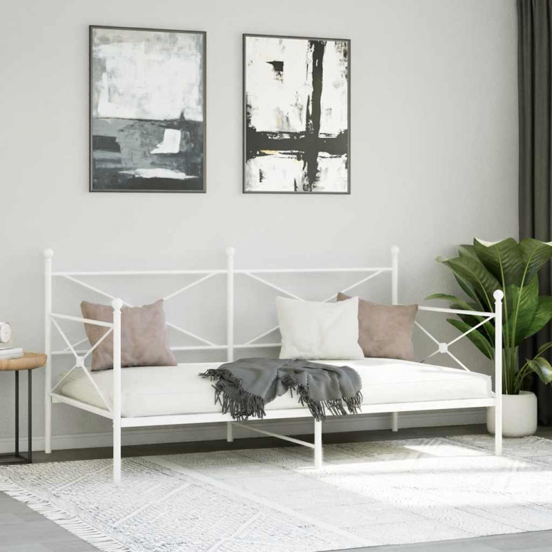 Łóżko dzienne bez materaca białe 100x190 cm stalowe
