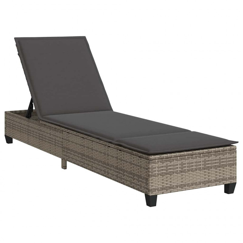Leżak z poduszkami Szary 55x200x25,5cm Polirattan