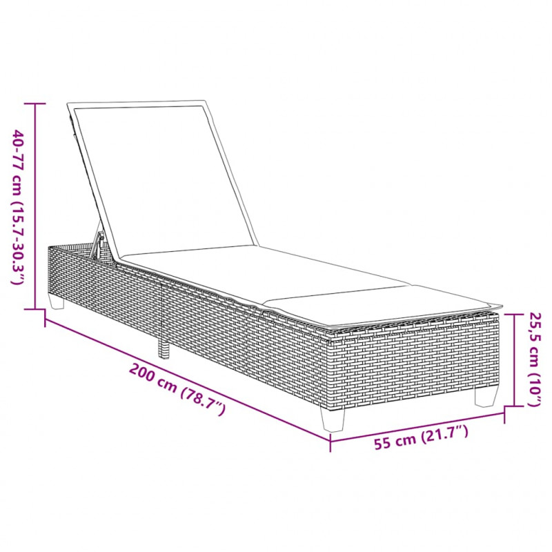 Leżak z poduszkami beżowy 55x200x25,5cm polirattan