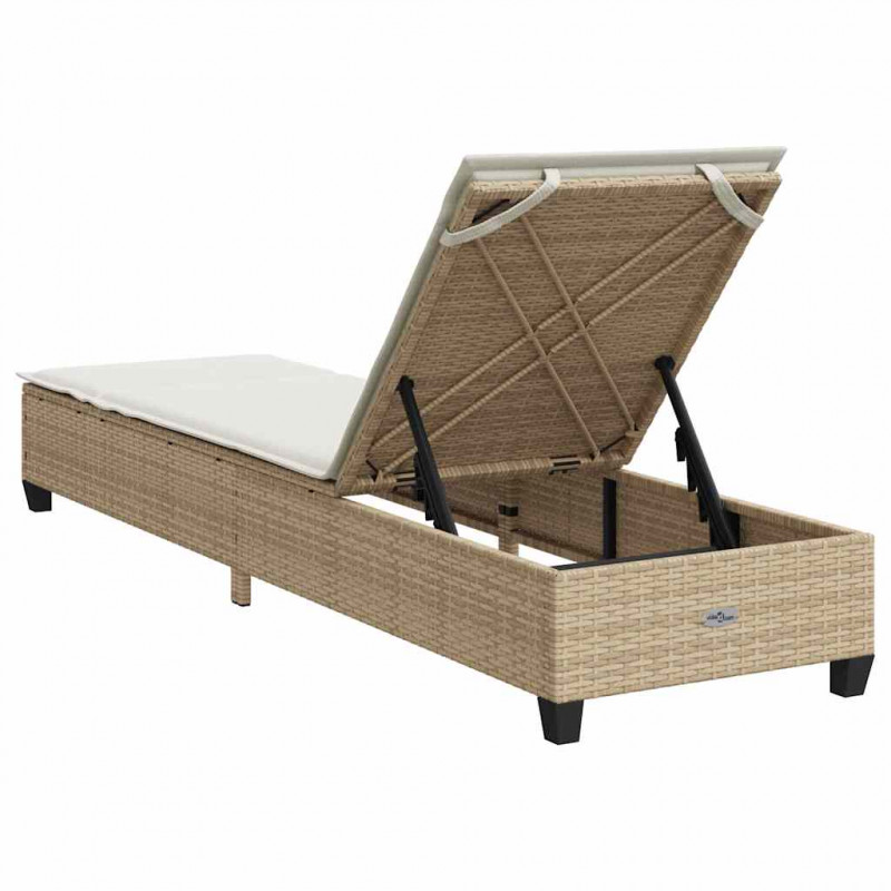 Leżak z poduszkami beżowy 55x200x25,5cm polirattan
