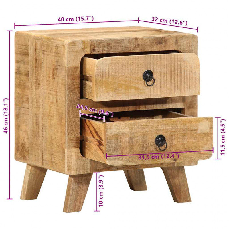 Szafka nocna 2 szt. 40x32x46 cm Drewno lite surowe mango