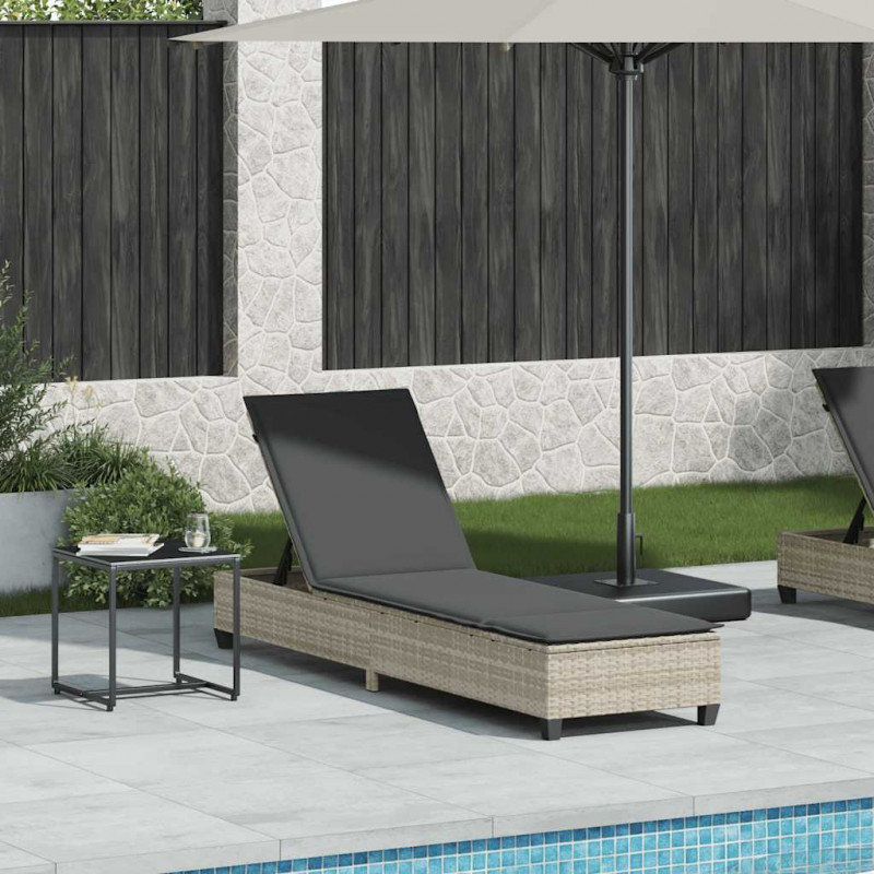 Leżak z poduszkami Jasnoszary 55x200x25,5cm Polirattan