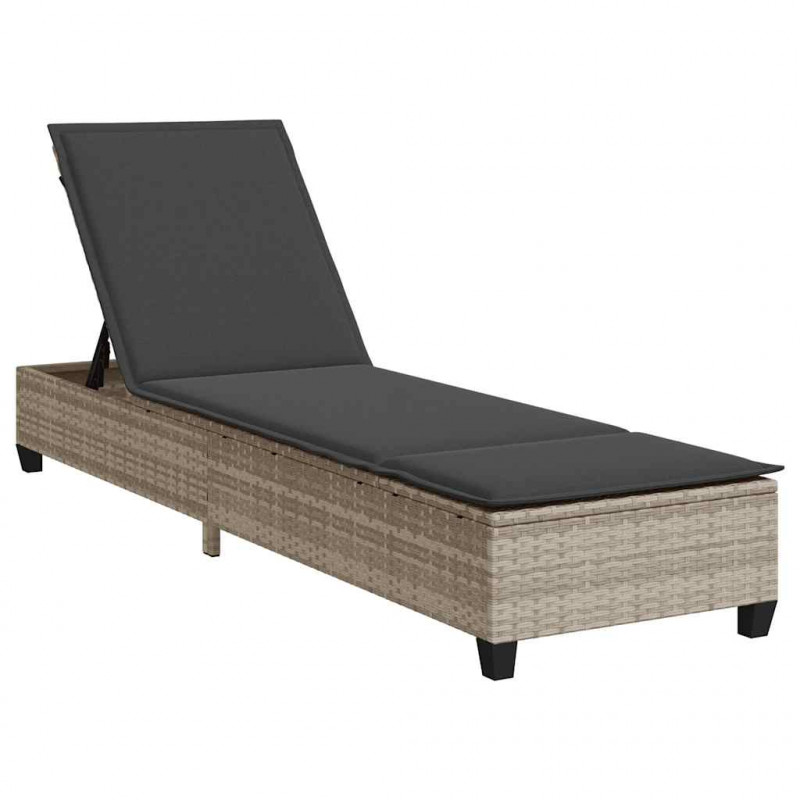Leżak z poduszkami Jasnoszary 55x200x25,5cm Polirattan