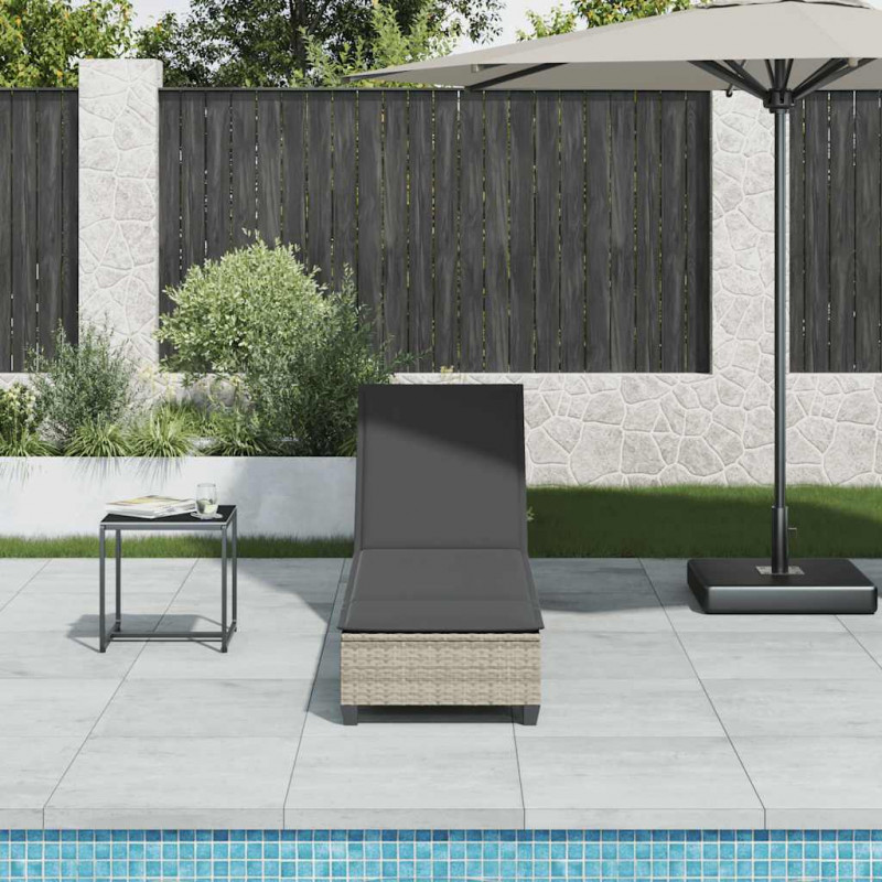 Leżak z poduszkami Jasnoszary 55x200x25,5cm Polirattan