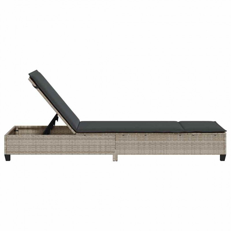 Leżak z poduszkami Jasnoszary 55x200x25,5cm Polirattan