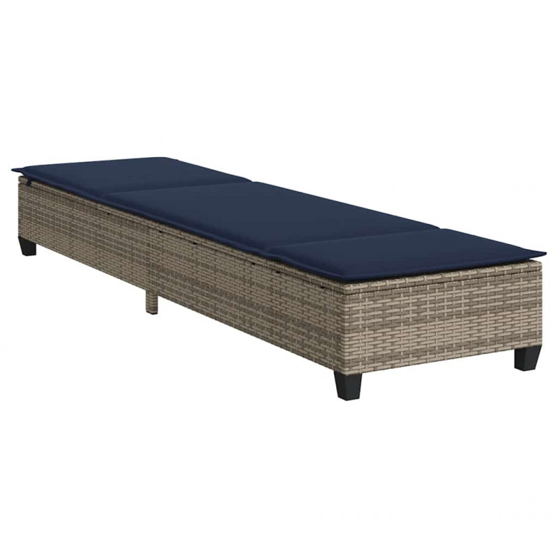 Leżak z poduszkami Szary 55x200x25,5cm Polirattan