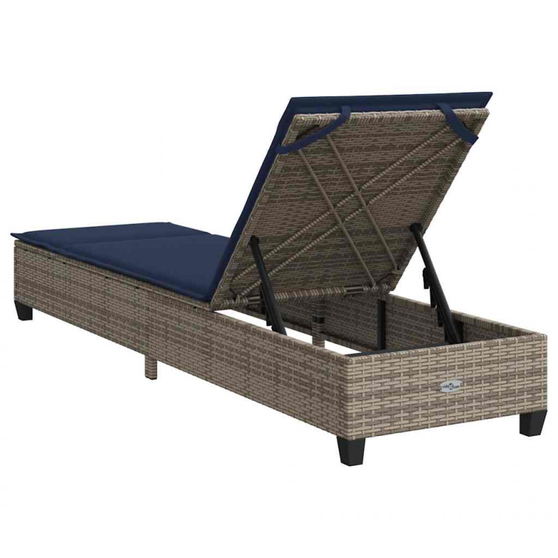 Leżak z poduszkami Szary 55x200x25,5cm Polirattan
